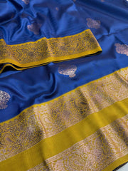 Blue With Yellow Border Cotton Silk Saree