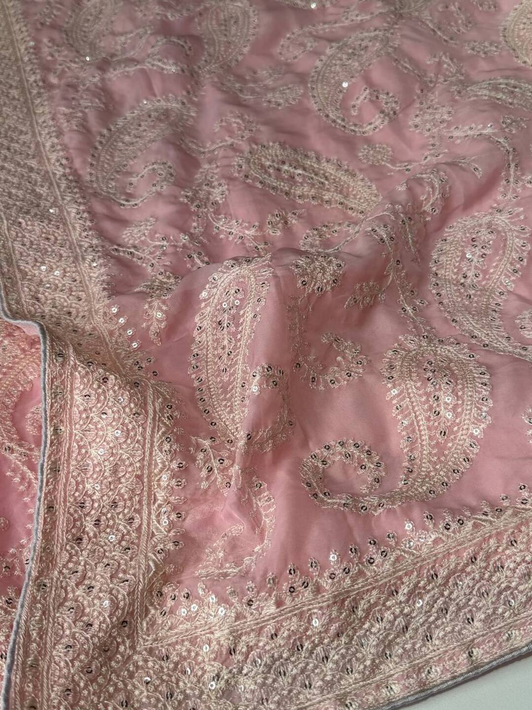 Soft Pink Organza Chiffon Georgette Silk Saree