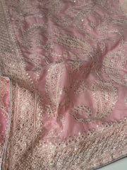 Soft Pink Organza Chiffon Georgette Silk Saree