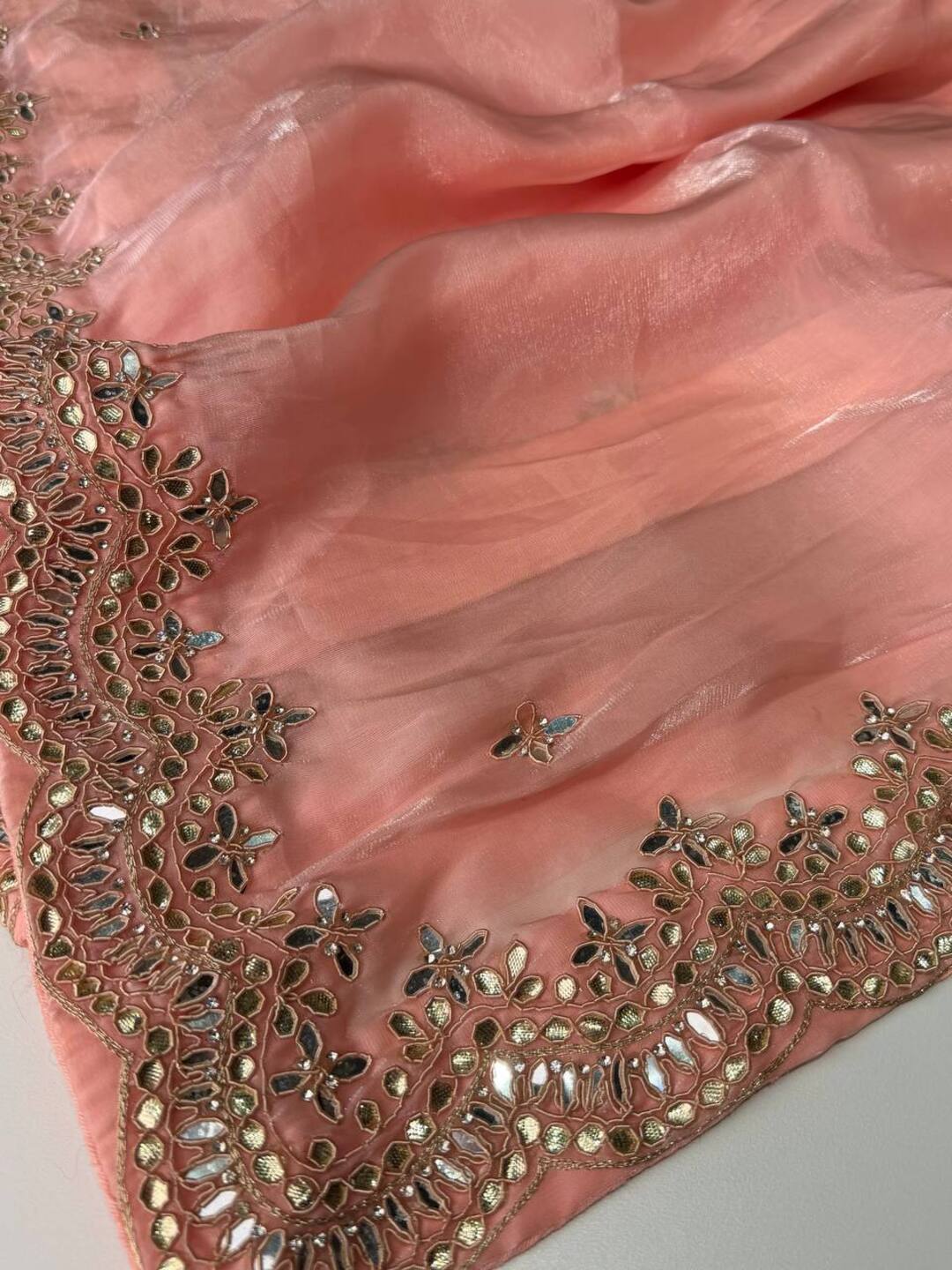Coral Pink Georgette Silk Saree