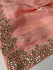 Coral Pink Georgette Silk Saree