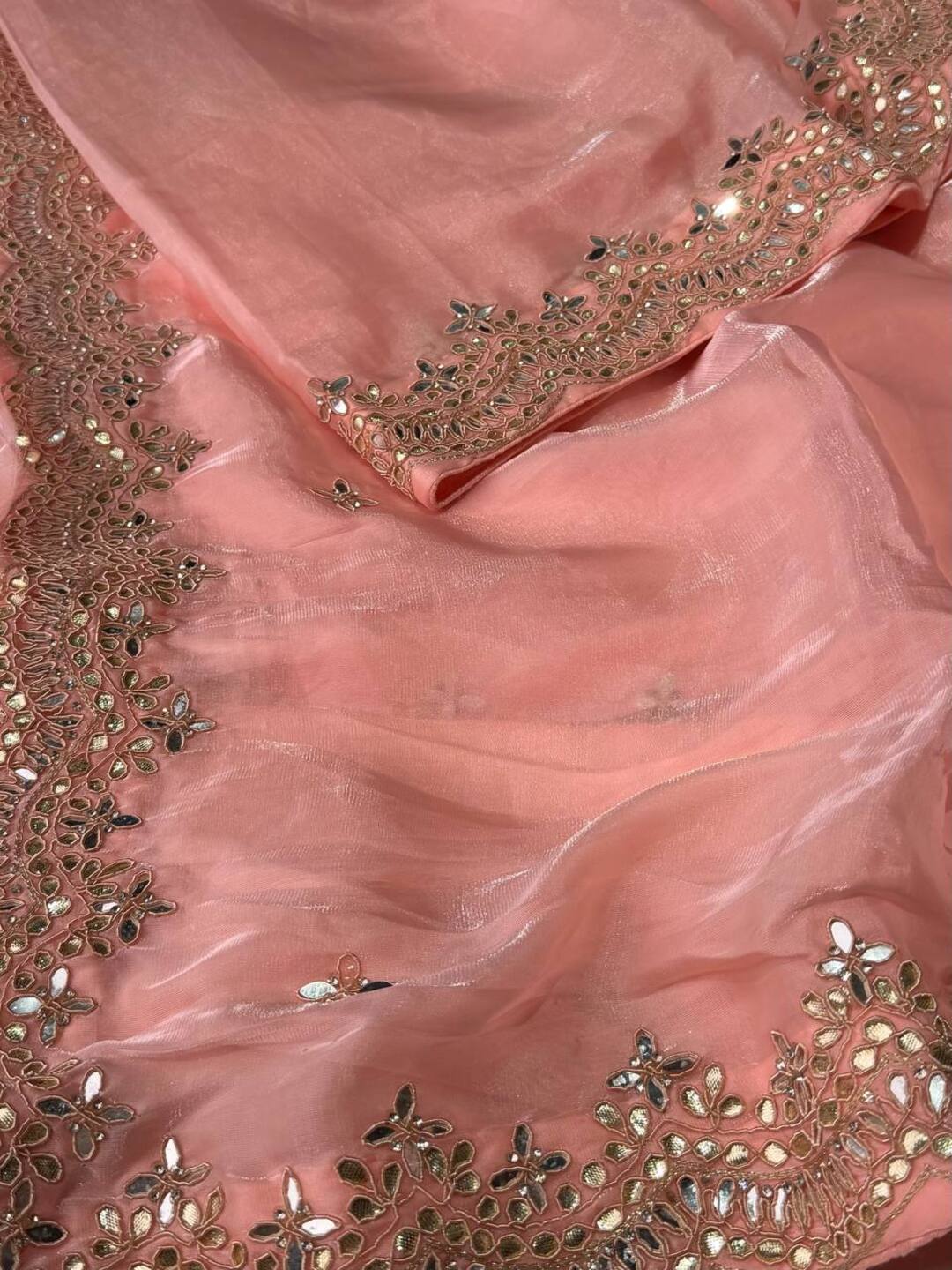 Coral Pink Georgette Silk Saree