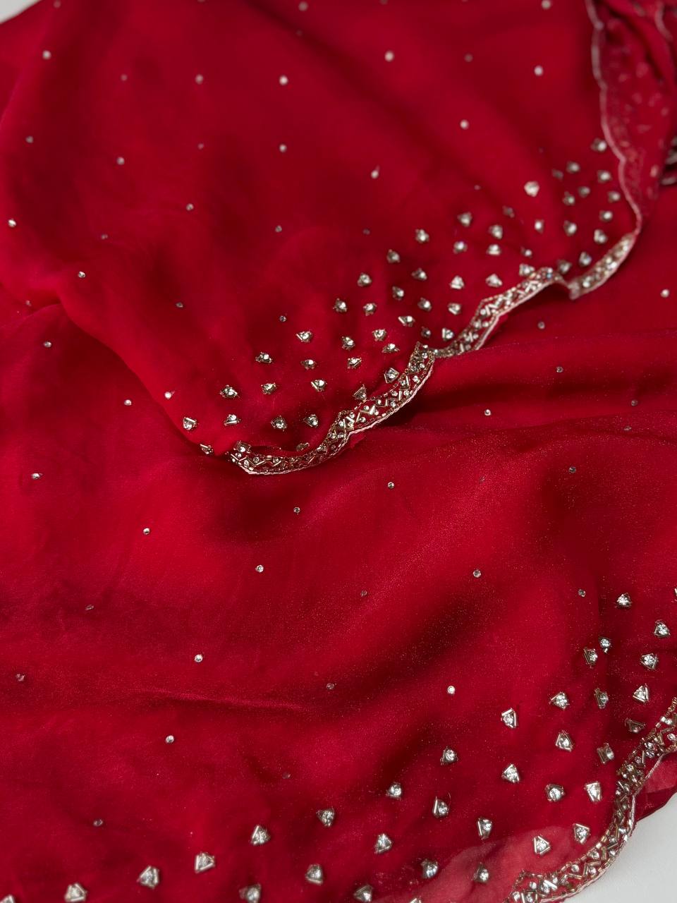 Cherry Red Georgette Silk Saree