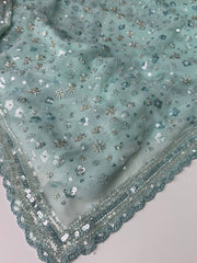 Pastel Blue Ambourding Georgette Silk Saree