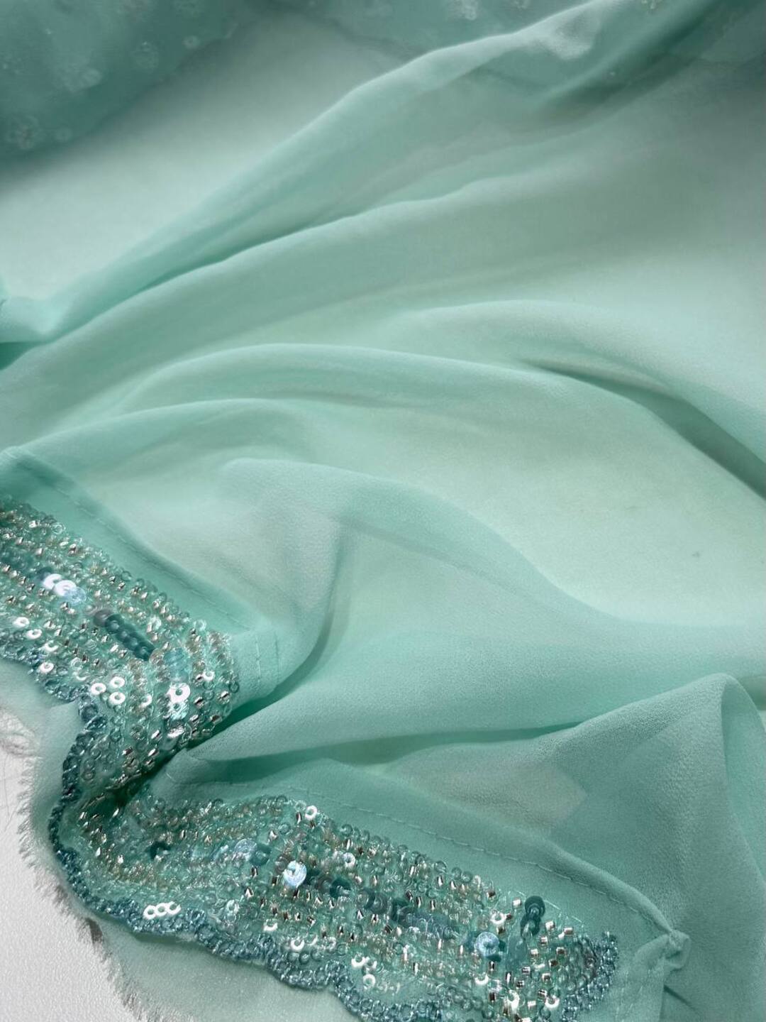 Pastel Blue Ambourding Georgette Silk Saree