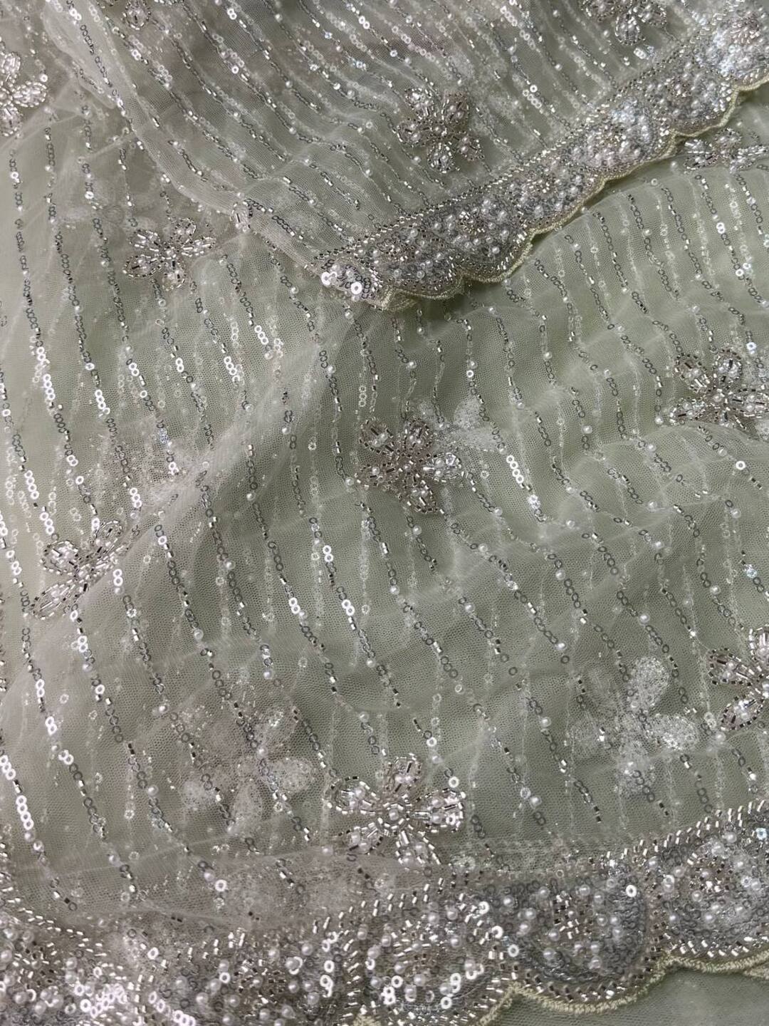 Mint Green Georgette Net Silk Saree