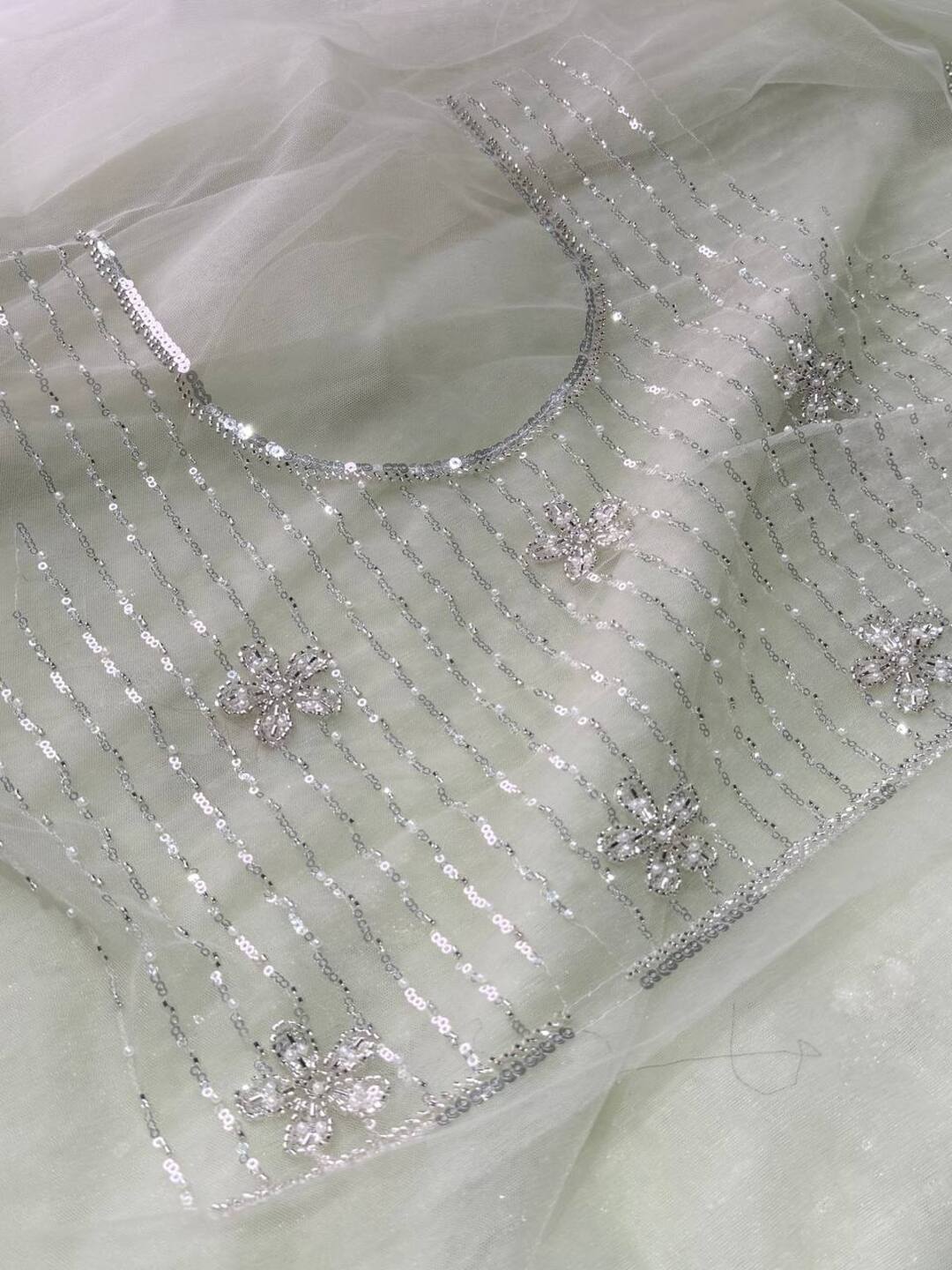 Mint Green Georgette Net Silk Saree