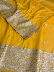 Yellow Cotton Silk Saree