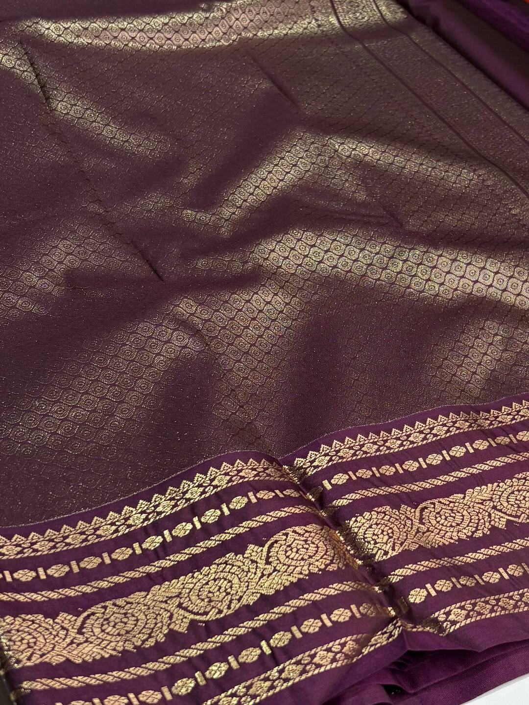 Orange Semi Kanchi Silk Saree
