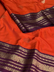 Orange Semi Kanchi Silk Saree