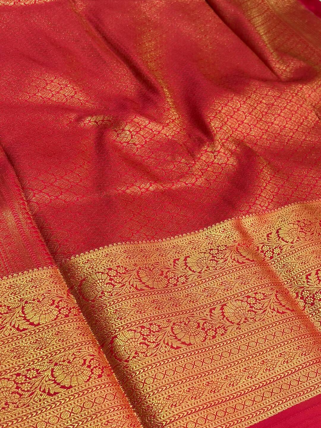 Chili Red Semi Kanchi Silk Saree