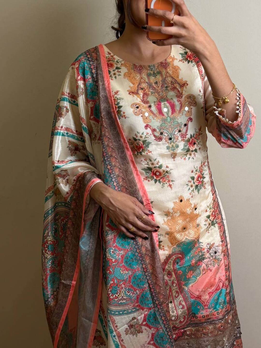 Off White ombre Printed A line Kurti