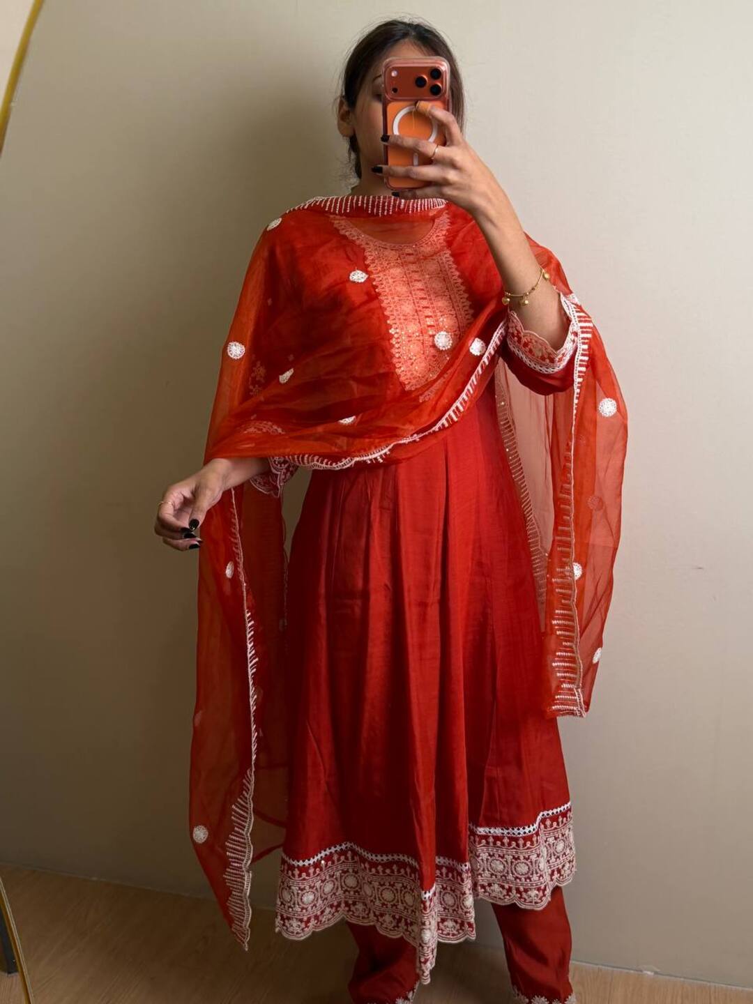 Orange 3pc Anarkali Suit