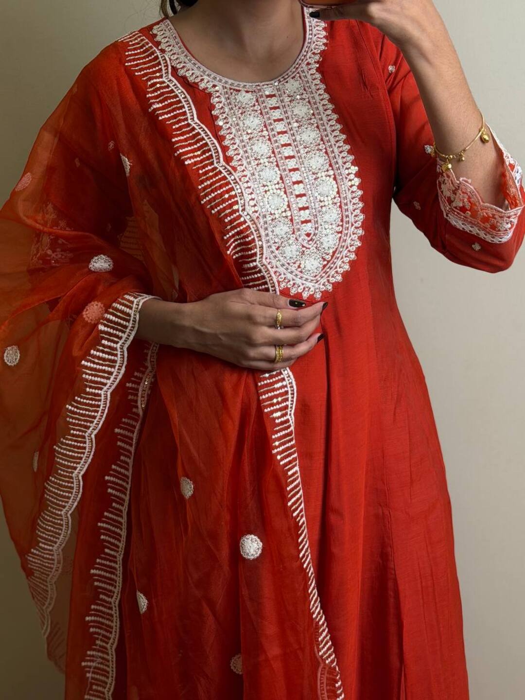 Orange 3pc Anarkali Suit