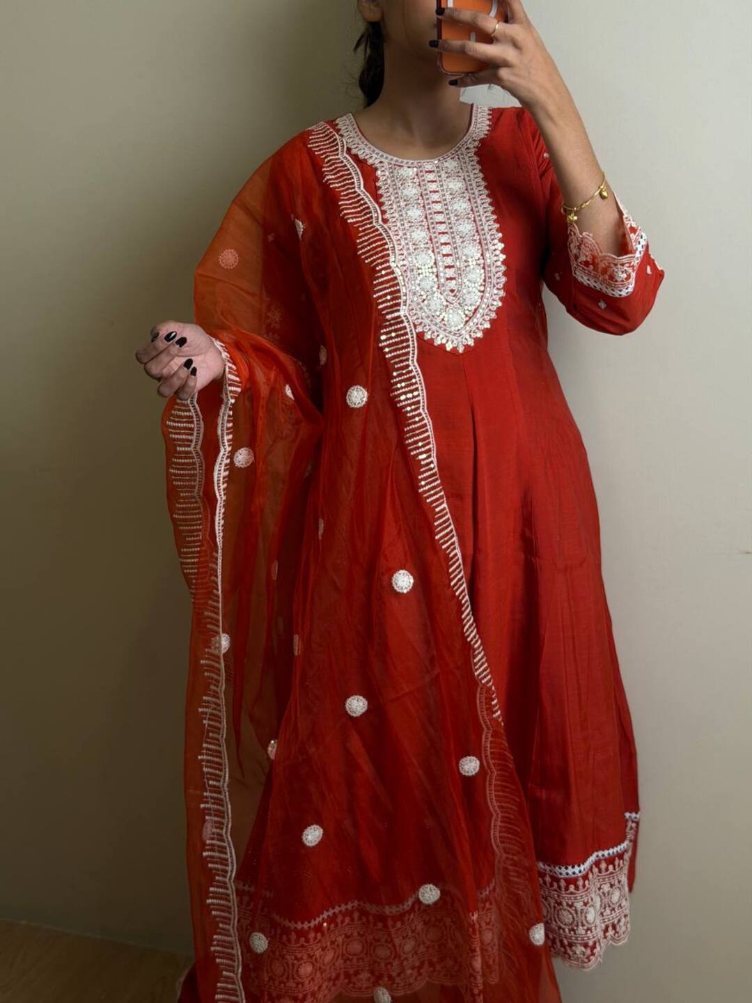 Orange 3pc Anarkali Suit