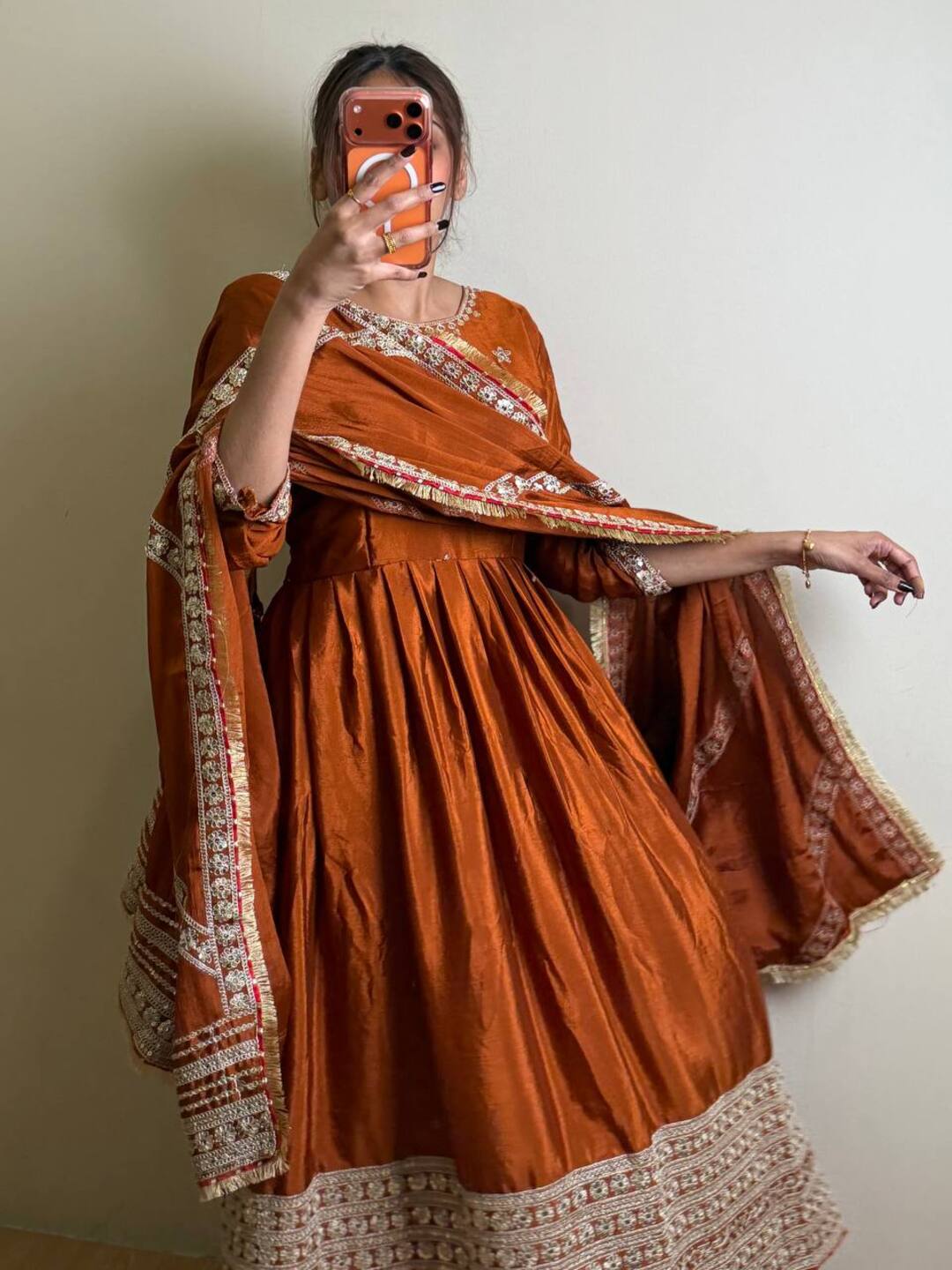 Burnt Orange 3pc Anarkali Suit