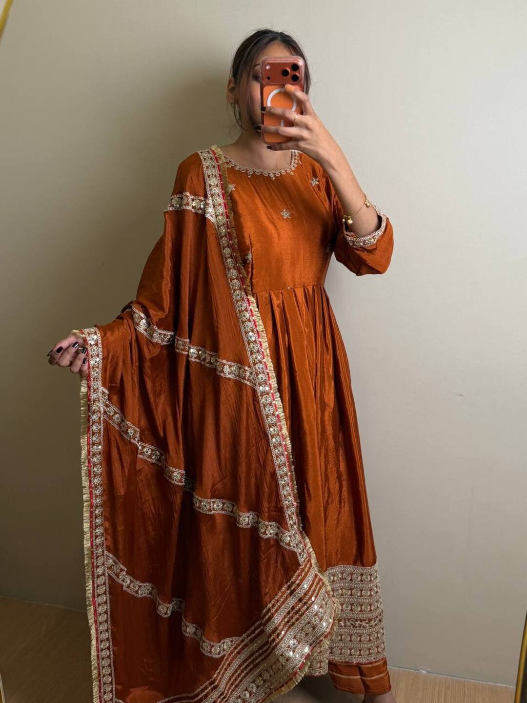 Burnt Orange 3pc Anarkali Suit