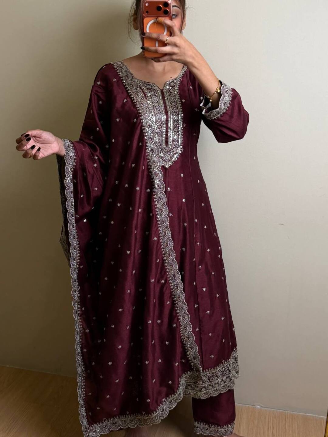 Burgundy 3pc Anarkali Suit