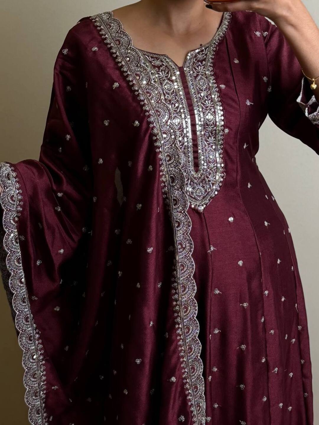 Burgundy 3pc Anarkali Suit