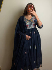 Navy Blue 3pc Kurti Suit
