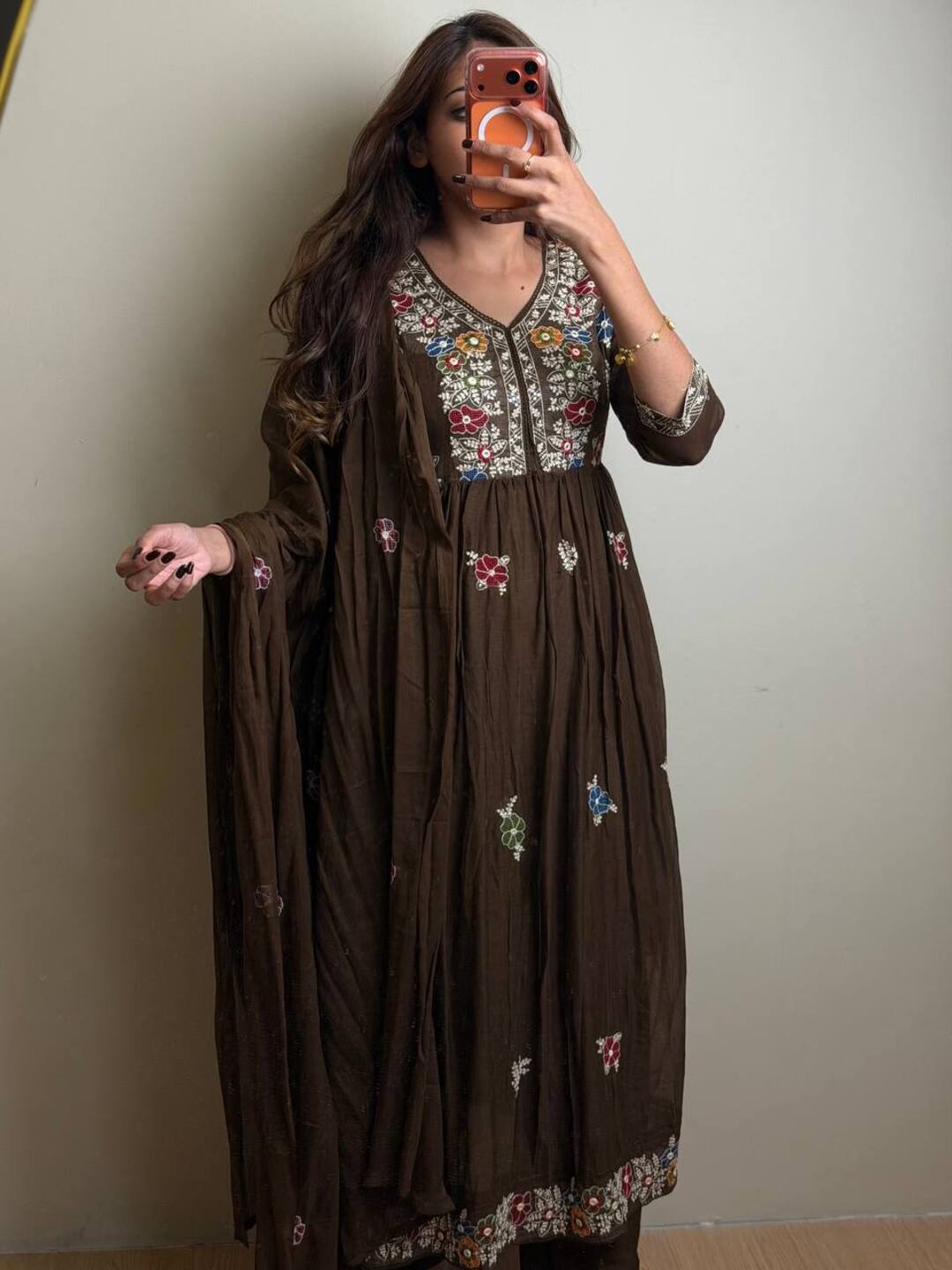 Deep Brown 3pc Kurti Suit