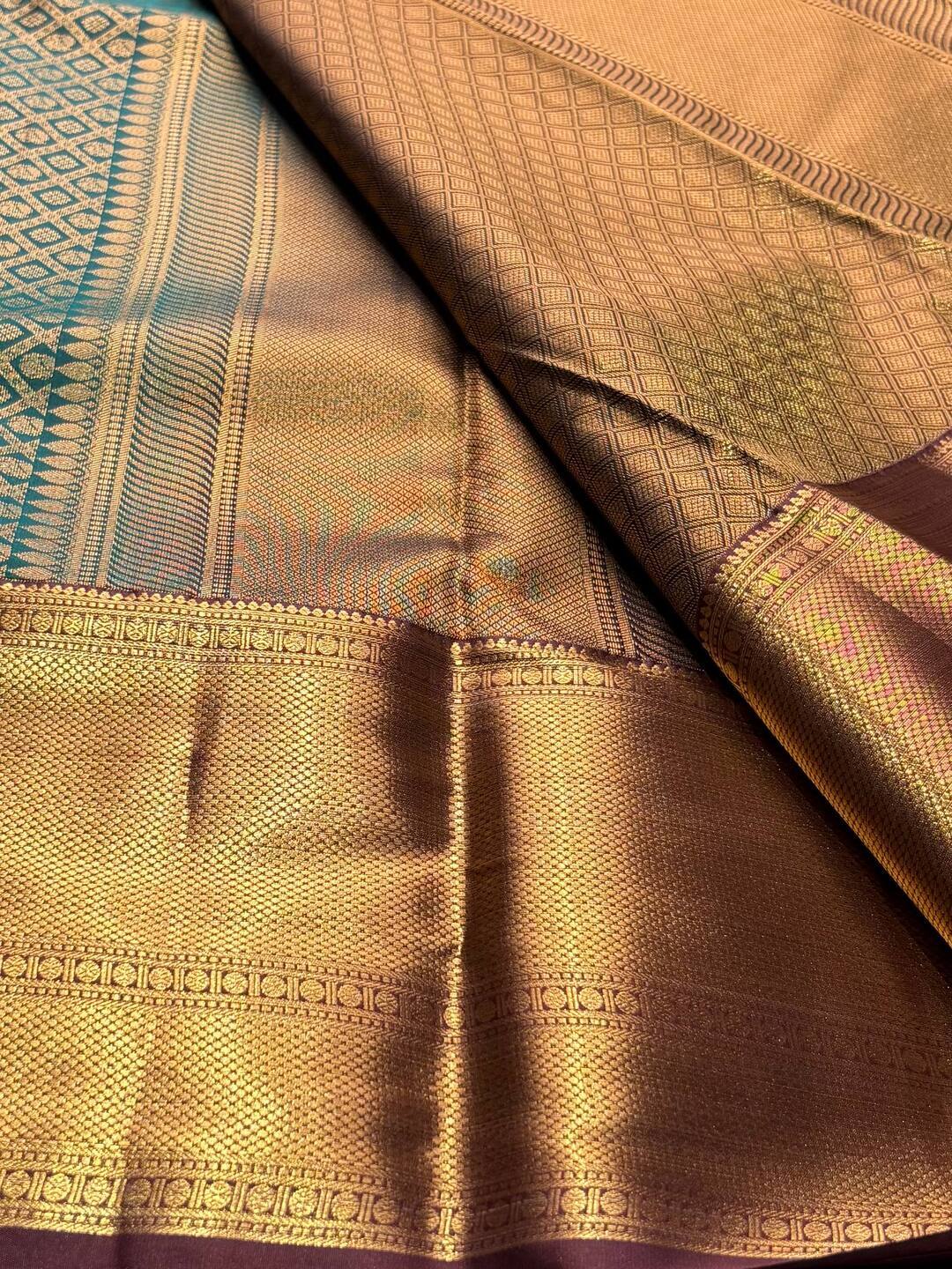 Teal Green Semi Kanchipuram Silk Saree
