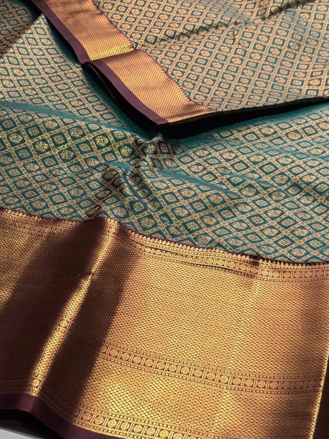 Teal Green Semi Kanchipuram Silk Saree
