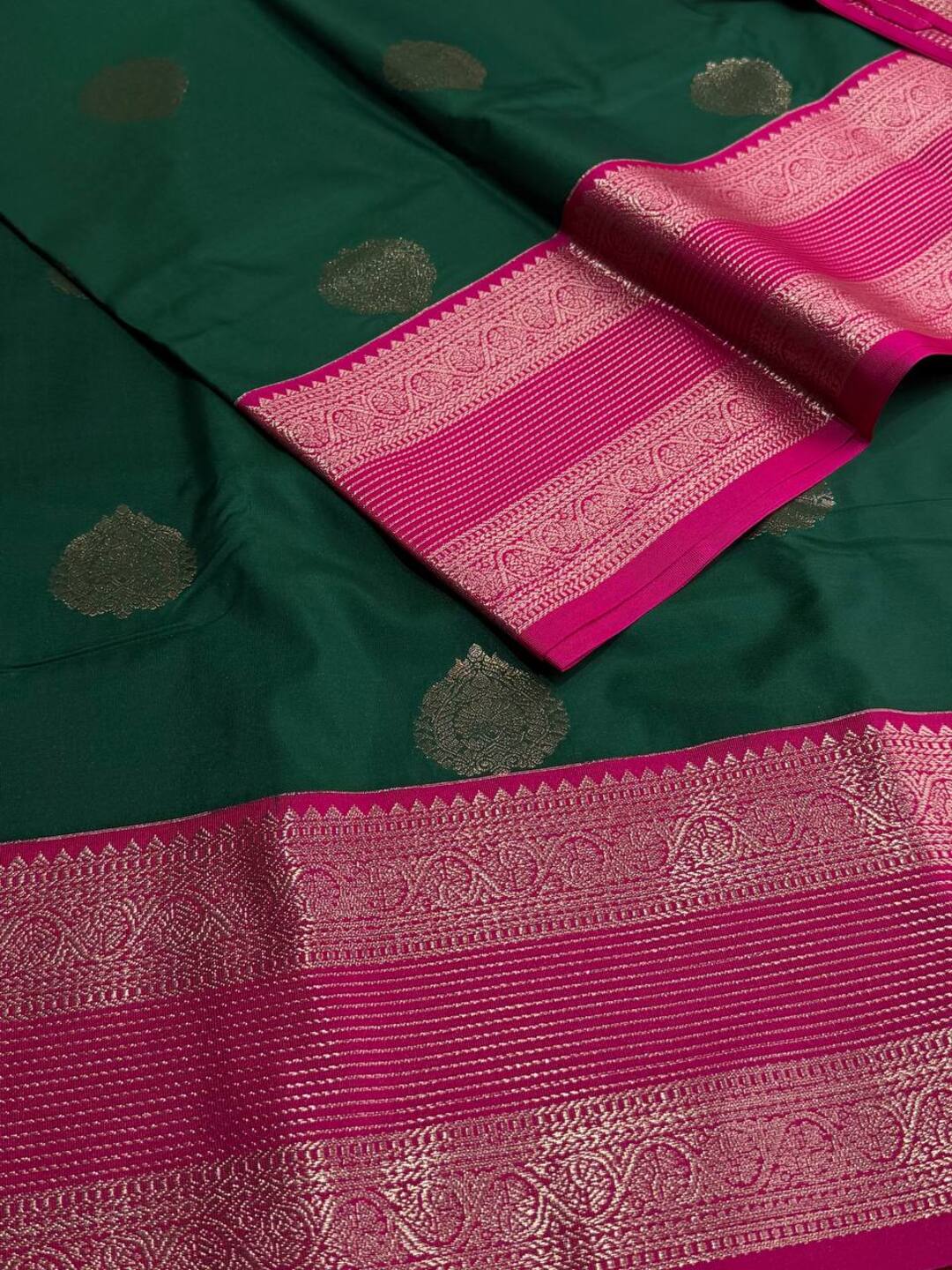 Emerald Green Semi Kanchi Silk Saree