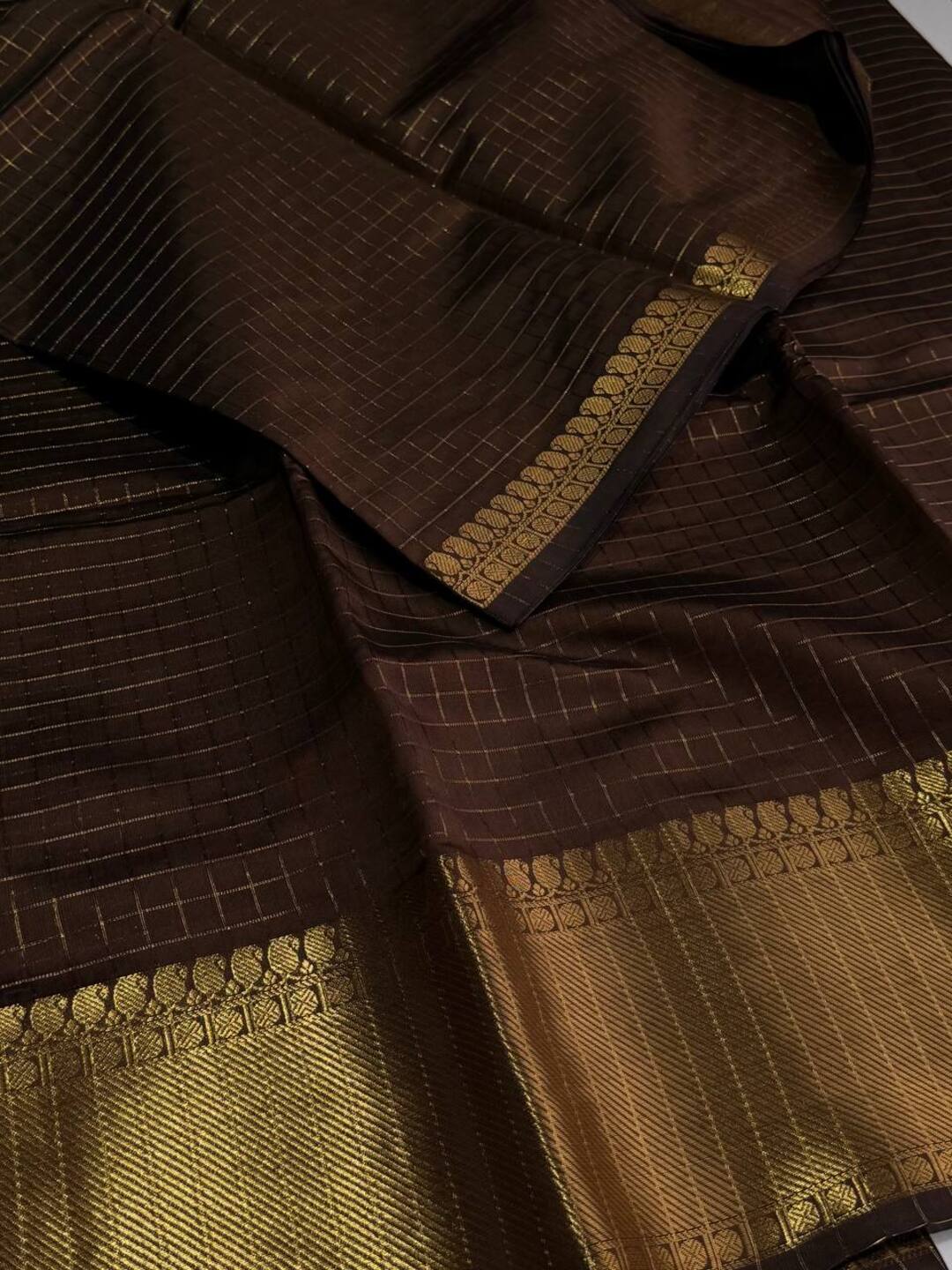 Coffee Brown Checked Cotton Silk Saree