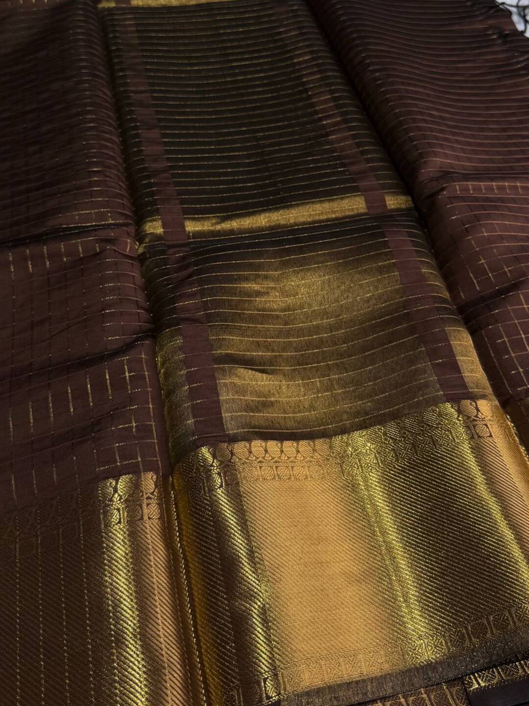 Coffee Brown Checked Cotton Silk Saree