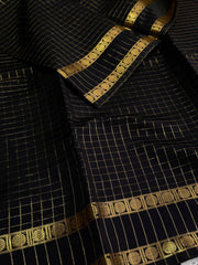 Black Checked Cotton Silk Saree