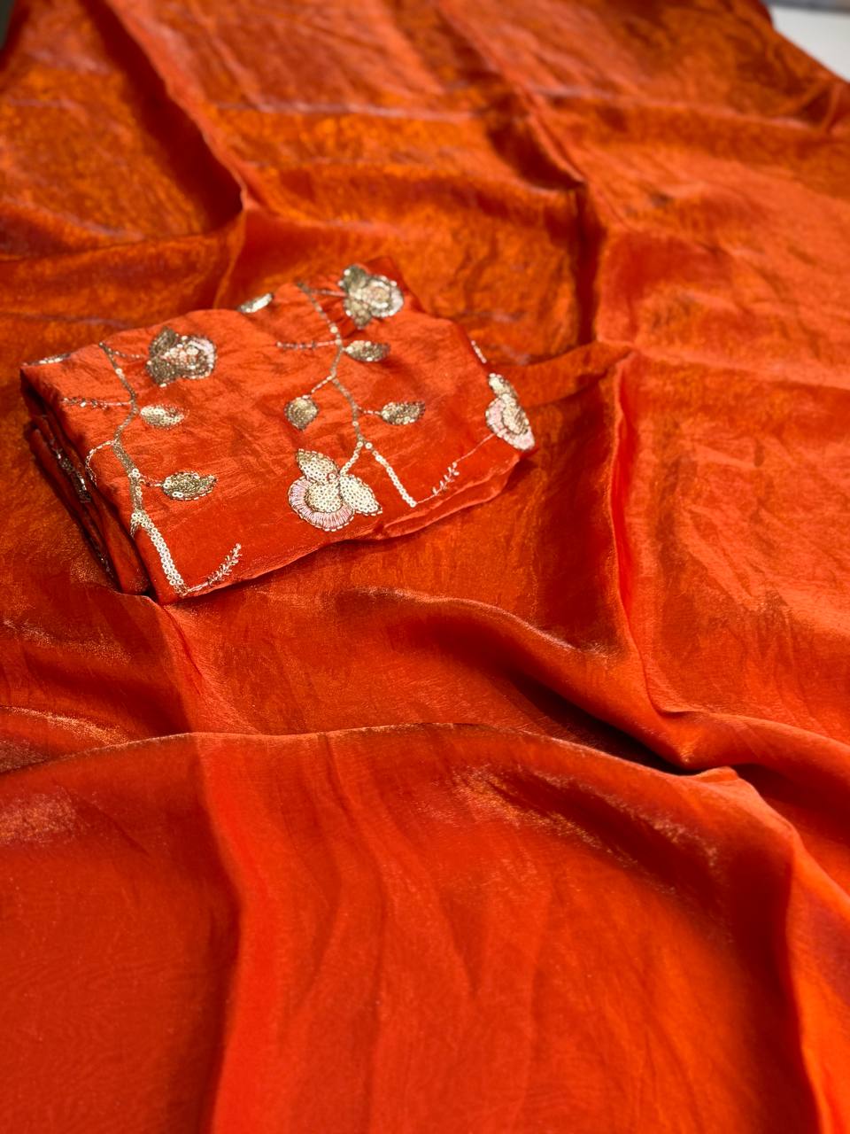Orange Georgette Silk Saree