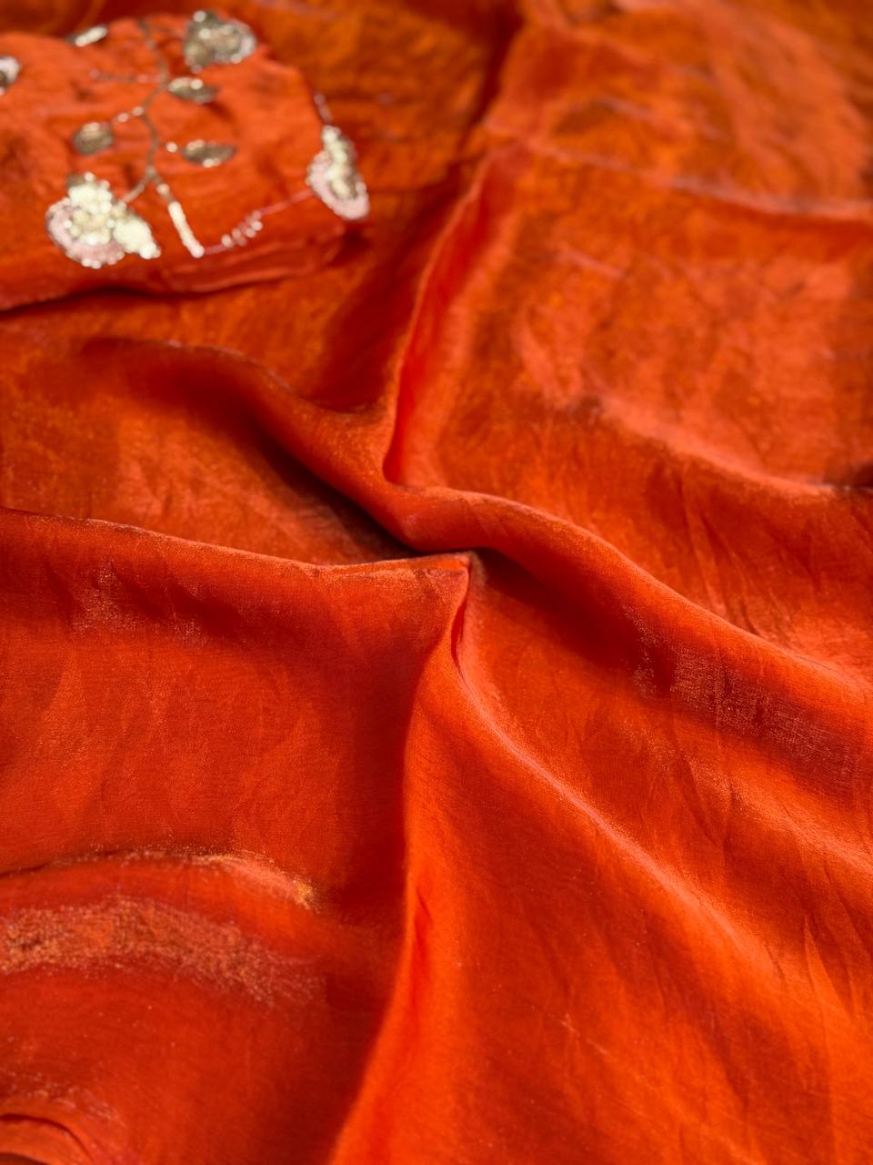 Orange Georgette Silk Saree