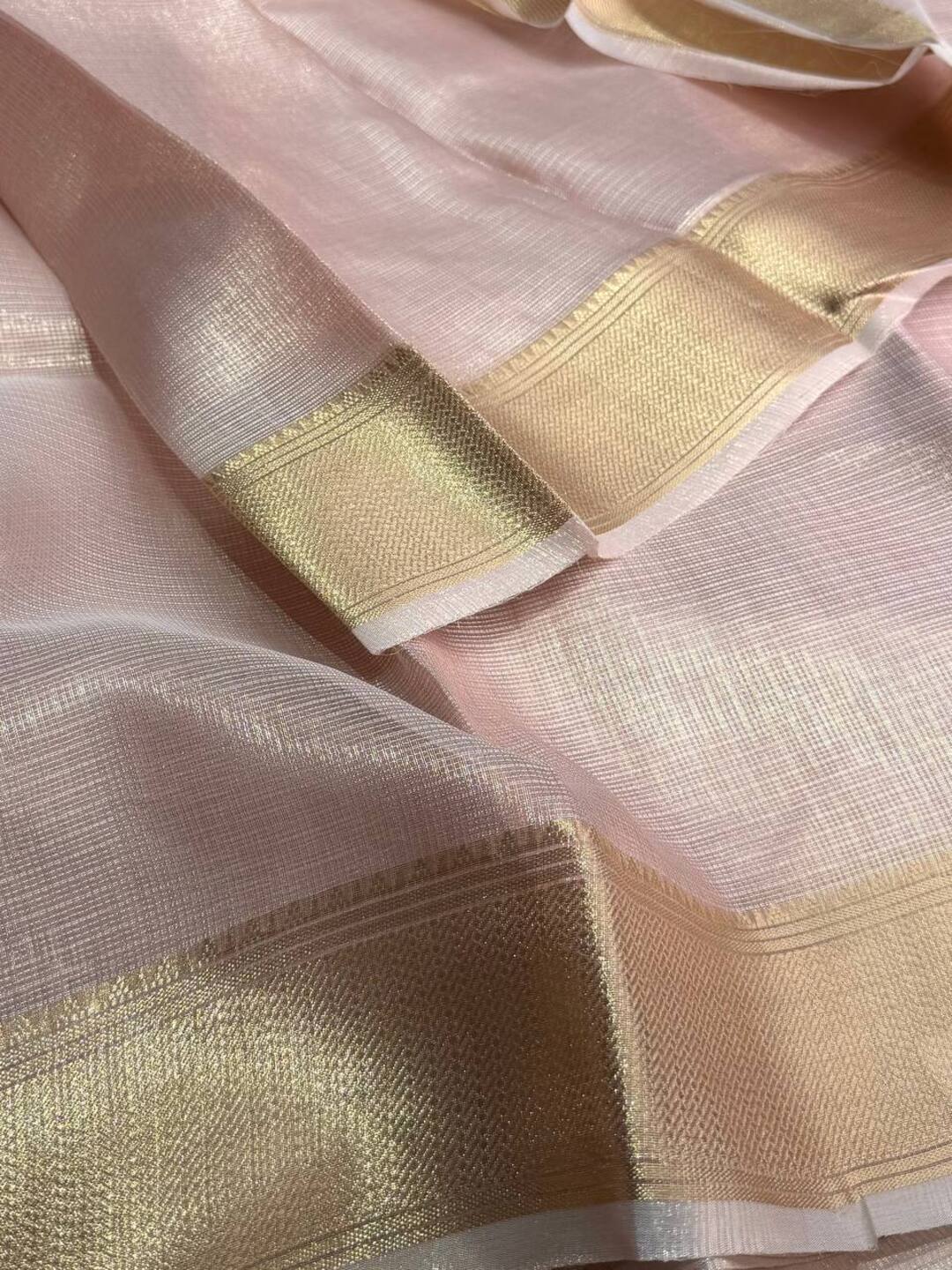 Pastel Pink Tissue Cotton Silk Saree