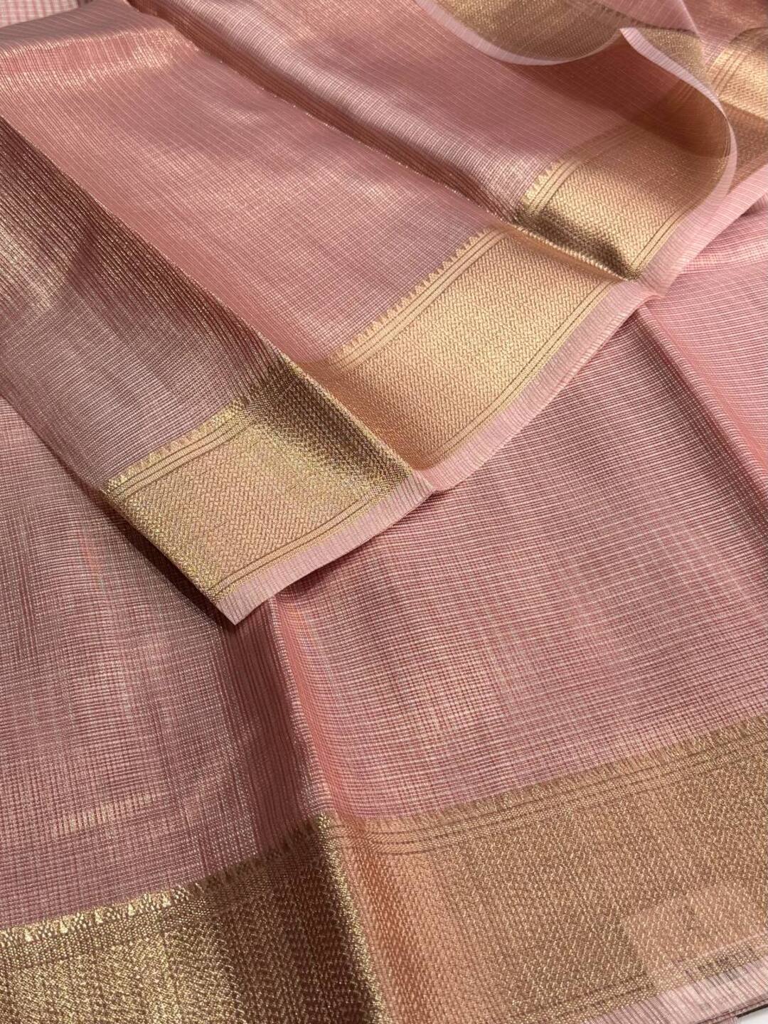 Rose Gold Tissue Cotton Silk Saree