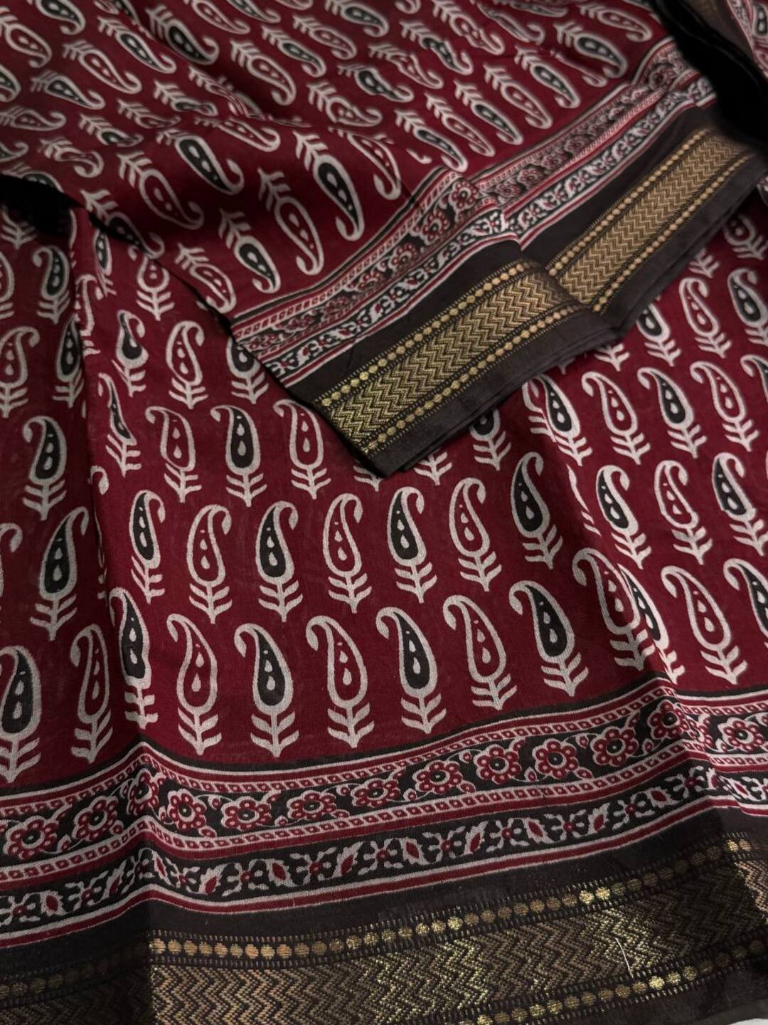 Maroon Printed Soft Cotton Saree