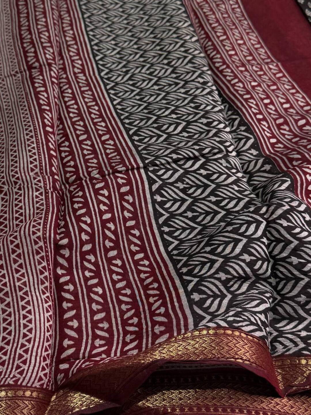 Black Printed Soft Cotton Saree