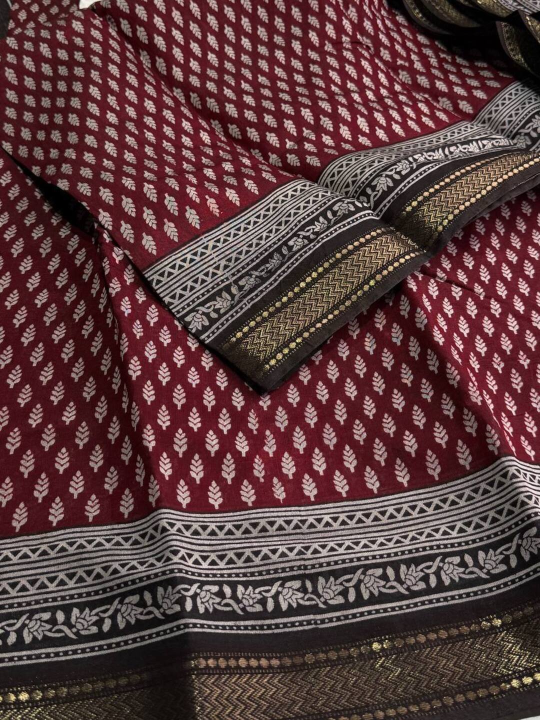 Maroon Printed Soft Cotton Saree
