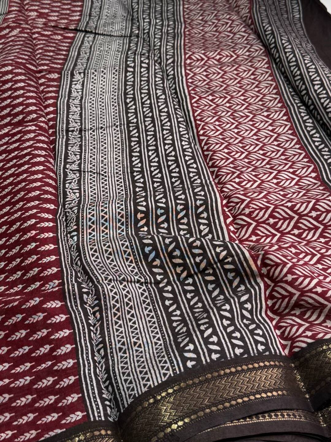 Maroon Printed Soft Cotton Saree