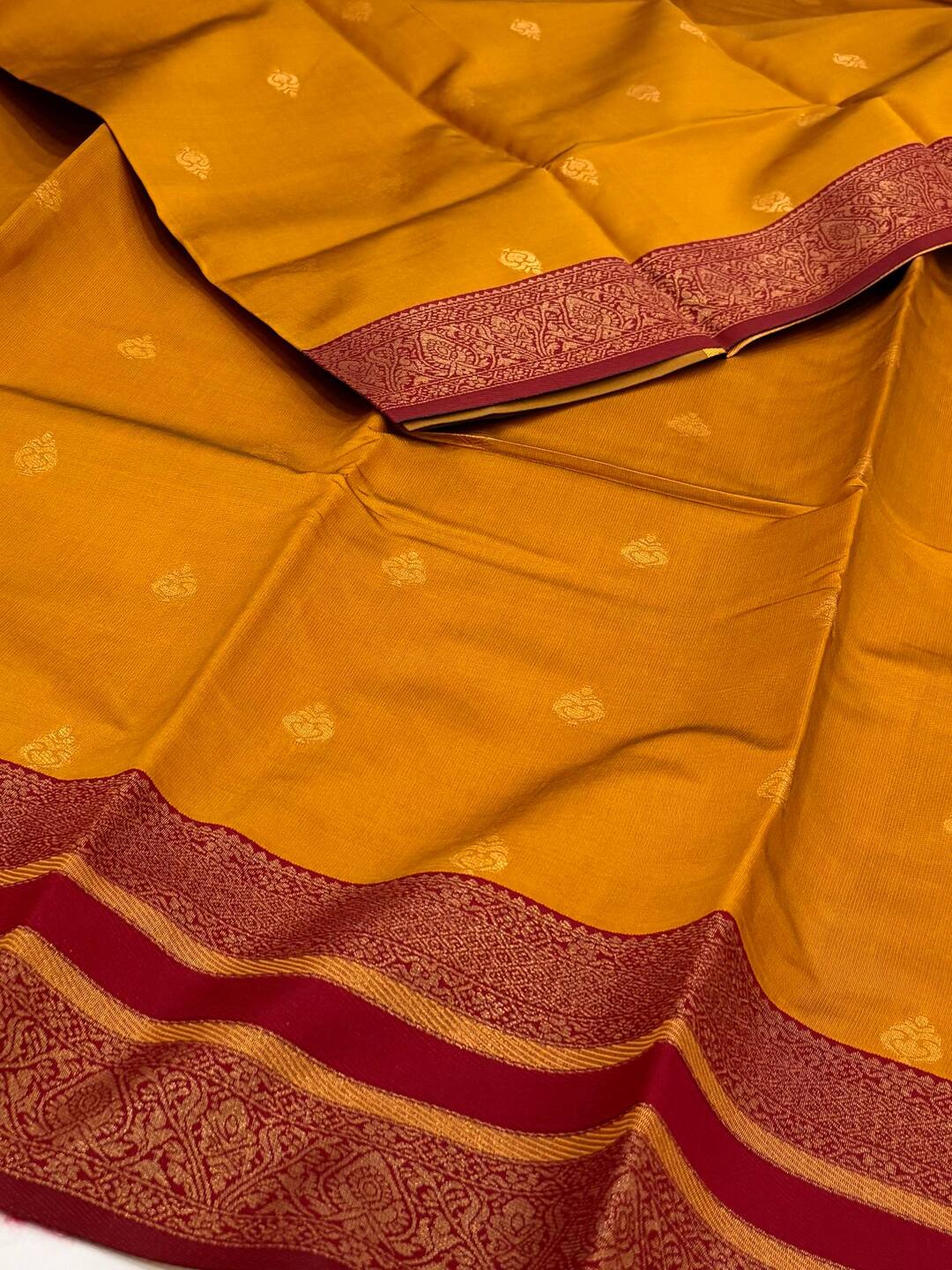 Mustard Yellow Cotton Silk Saree