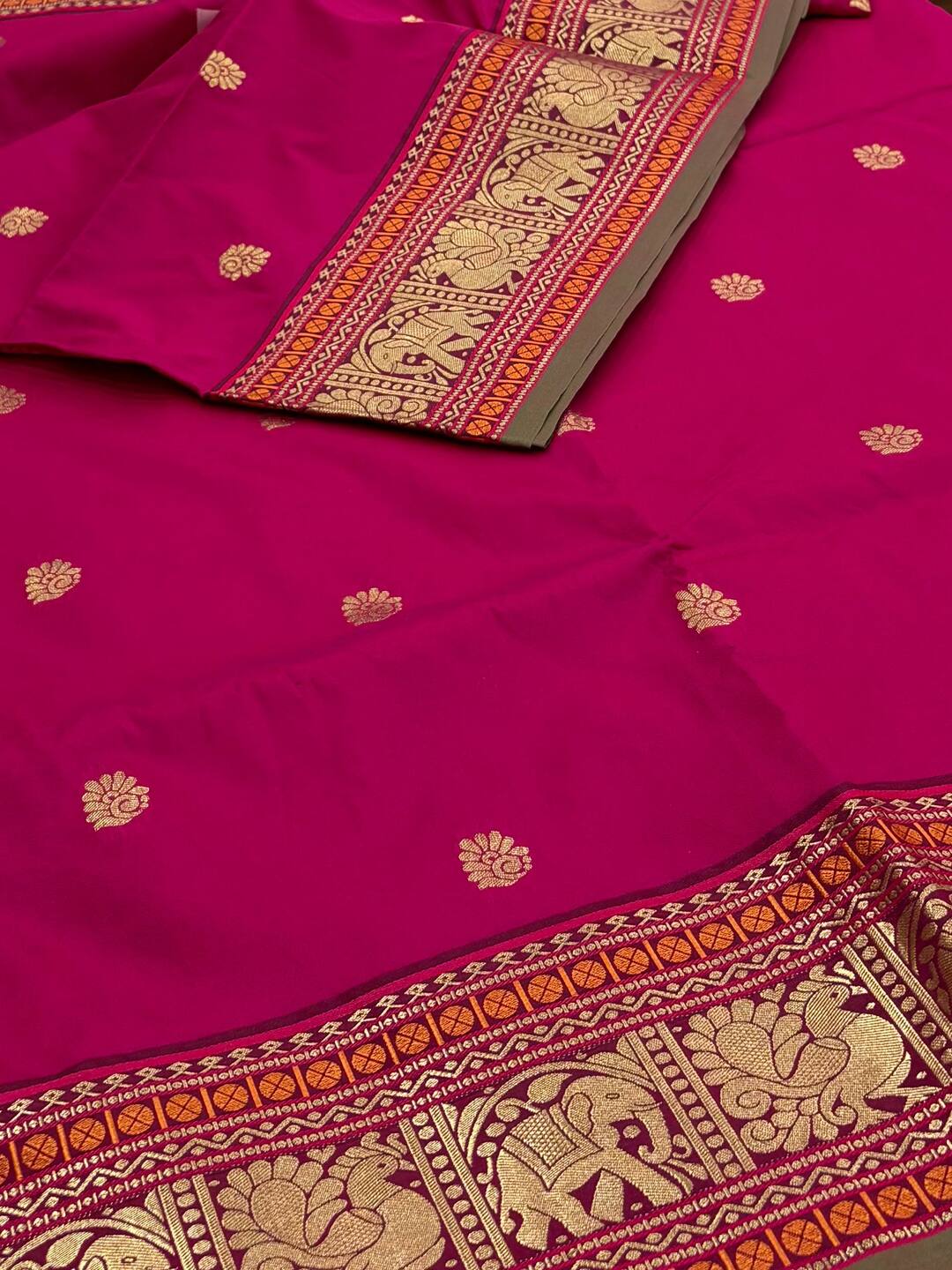 Hot Pink Cotton Silk Saree