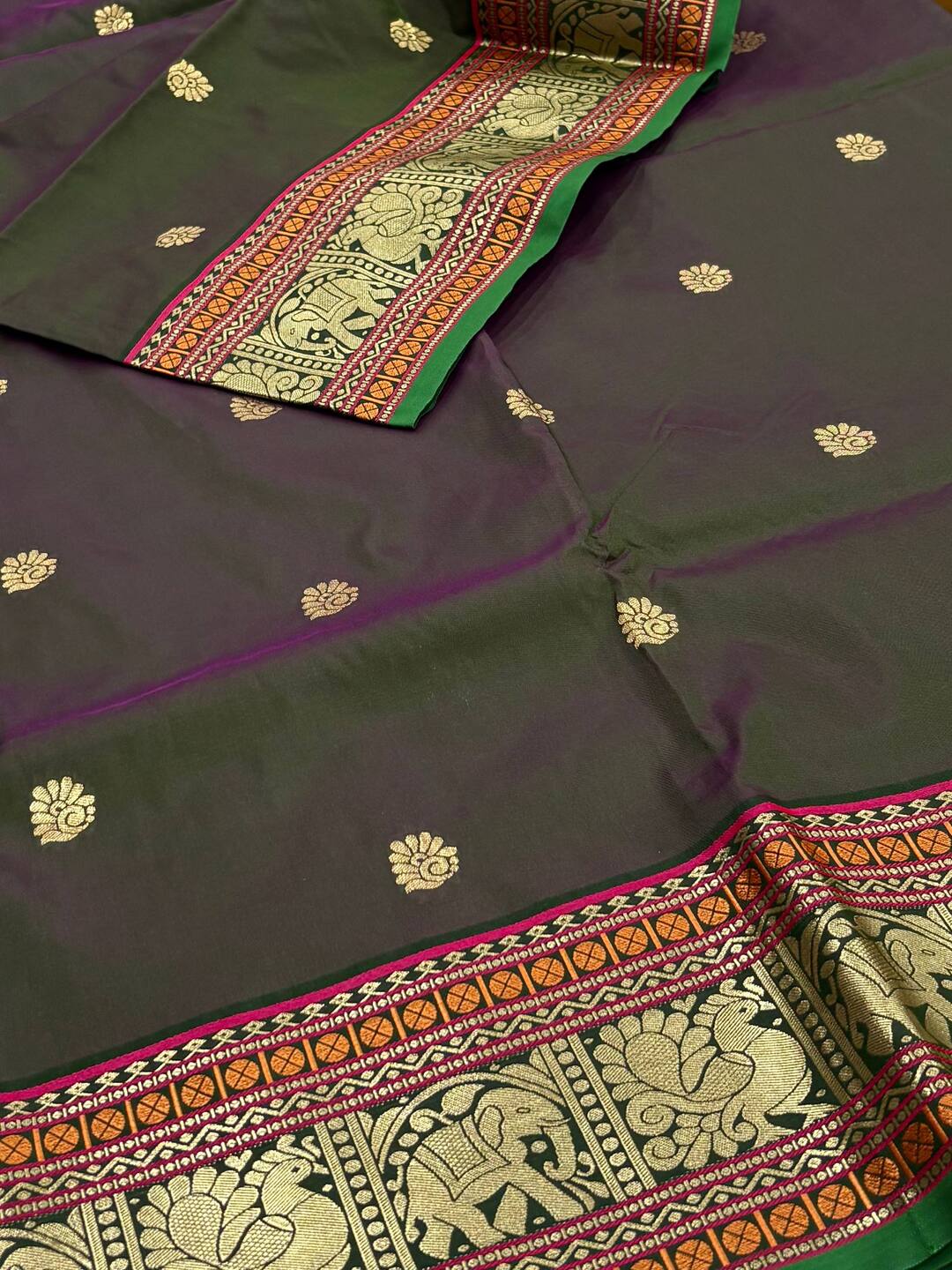 Dual Tone Green Cotton Silk Saree