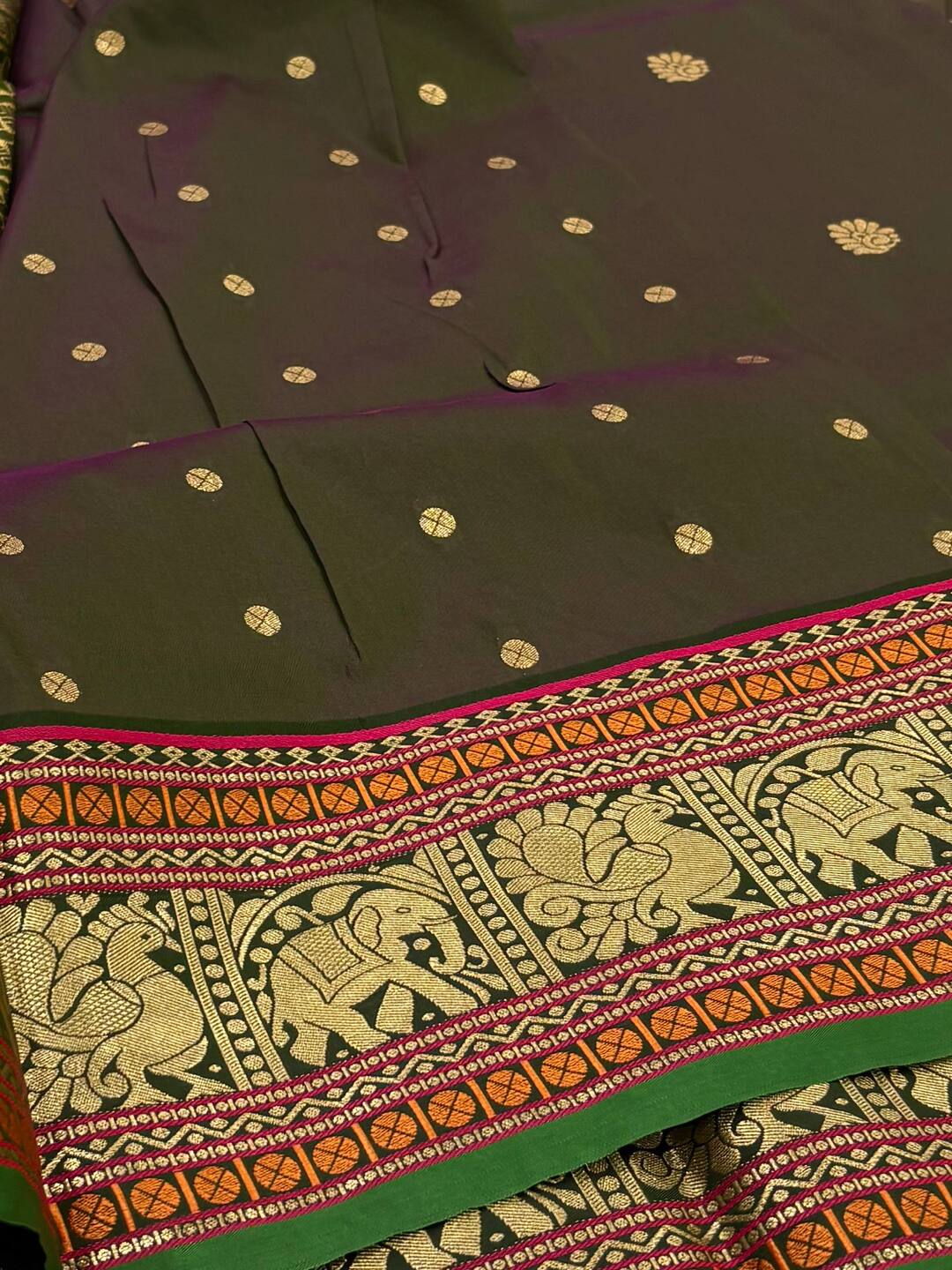 Dual Tone Green Cotton Silk Saree