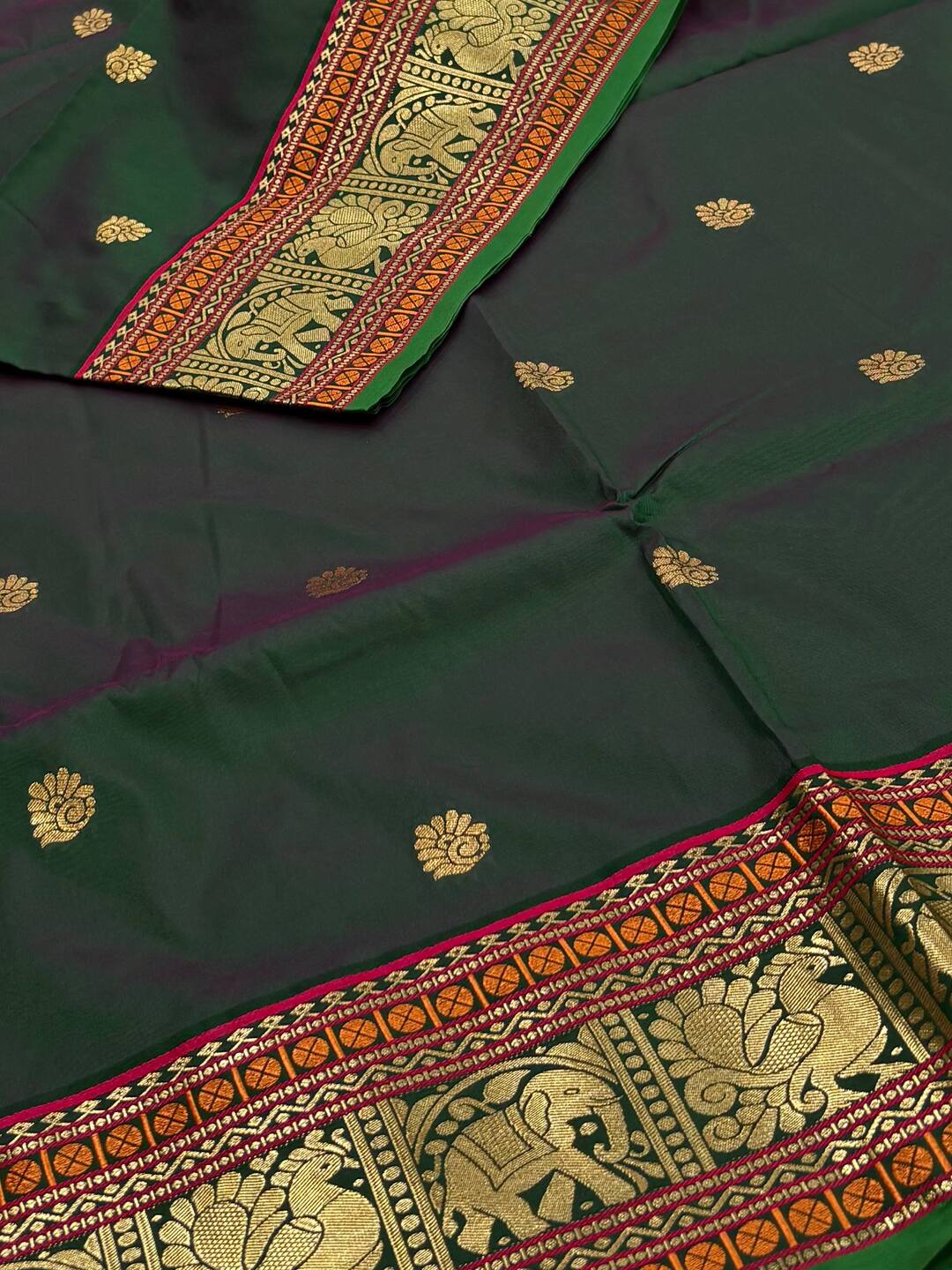 Emerald Green Cotton Silk Saree