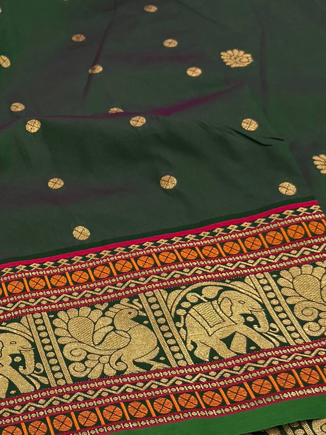 Emerald Green Cotton Silk Saree