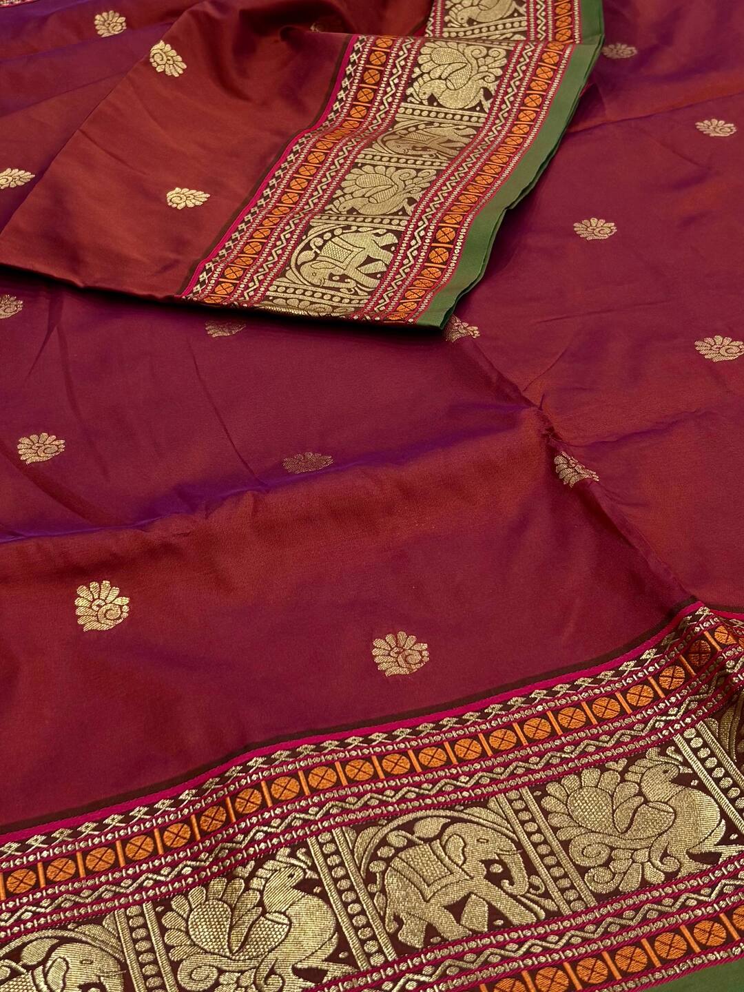 Dual Tone Cherry Red Cotton Silk Saree