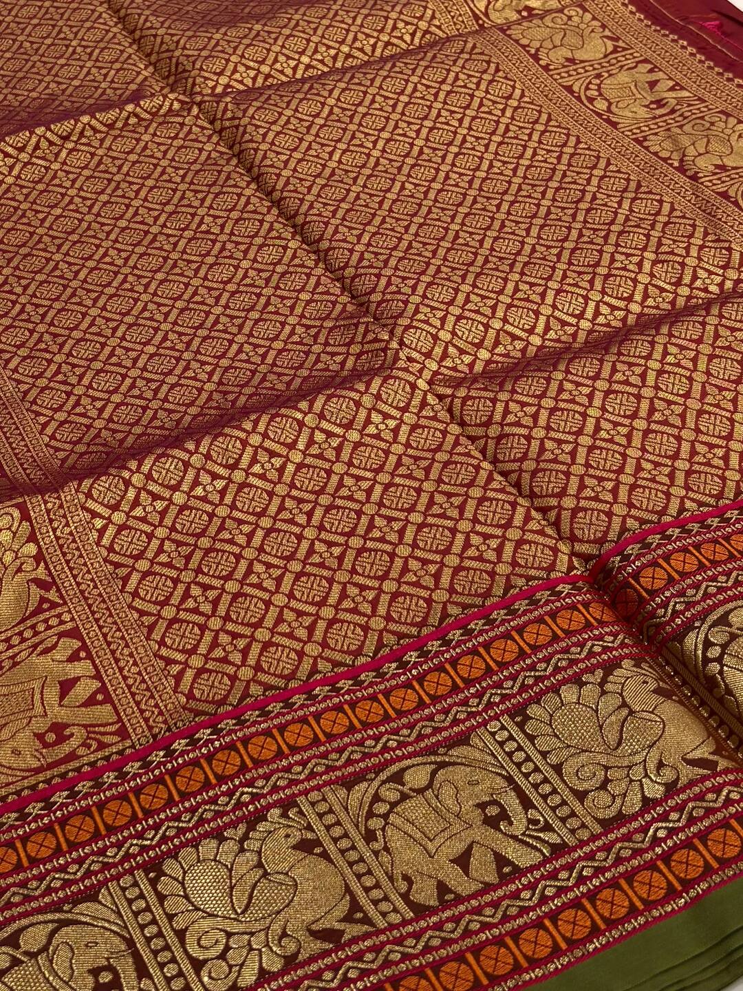 Dual Tone Cherry Red Cotton Silk Saree