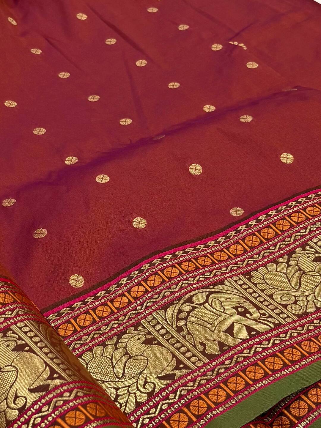 Dual Tone Cherry Red Cotton Silk Saree