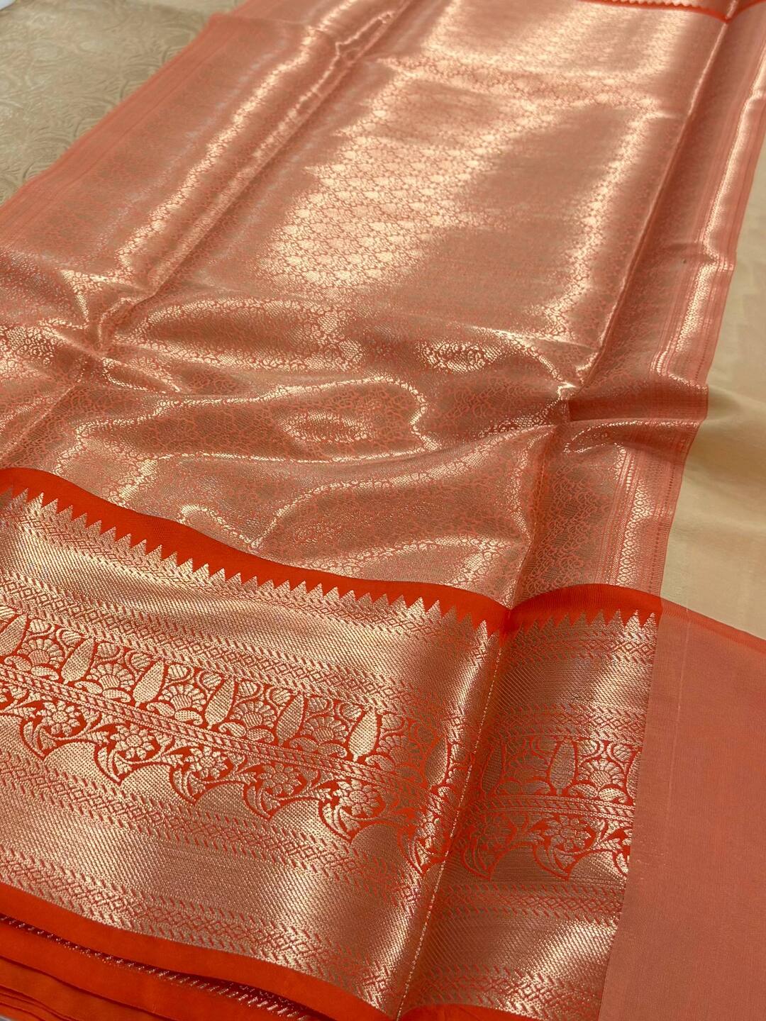 Golden Off White Banaras Tissue Cotton Silk Saree