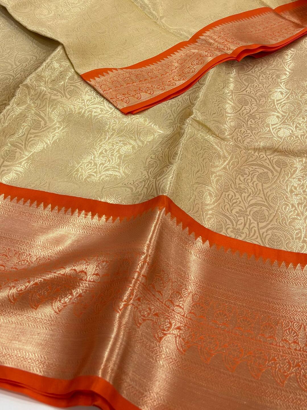 Golden Off White Banaras Tissue Cotton Silk Saree